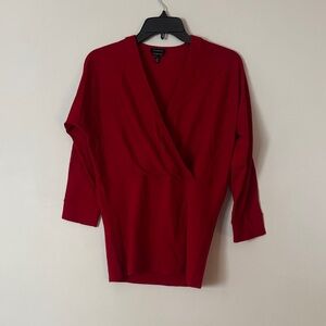Talbots Deep Red Faux-Wrap Knit Blouse